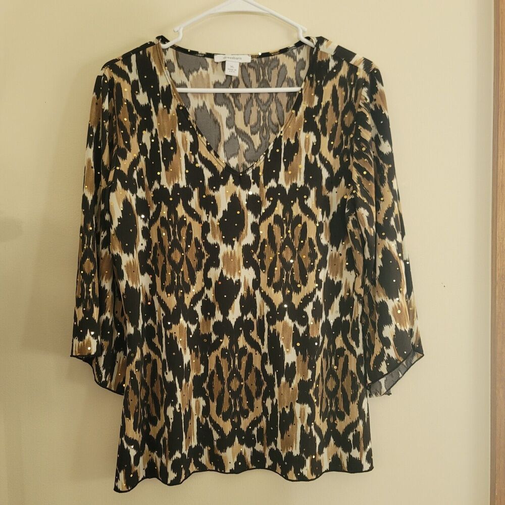 Dressbarn Cheetah Print Blouse Women's XL Sequins